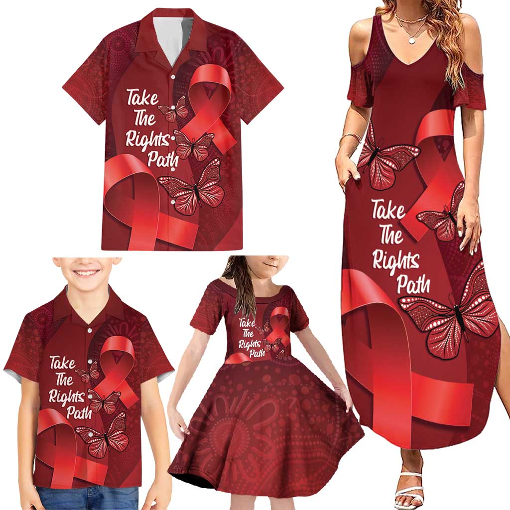 Australia AIDS Awareness Month Family Matching Summer Maxi Dress and Hawaiian Shirt Take The Rights Path Aboriginal Art
