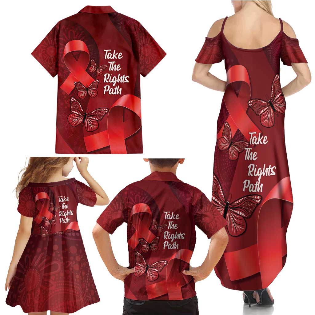 Australia AIDS Awareness Month Family Matching Summer Maxi Dress and Hawaiian Shirt Take The Rights Path Aboriginal Art