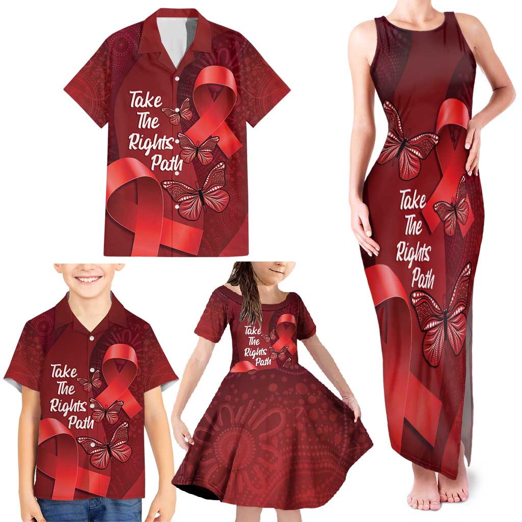 Australia AIDS Awareness Month Family Matching Tank Maxi Dress and Hawaiian Shirt Take The Rights Path Aboriginal Art