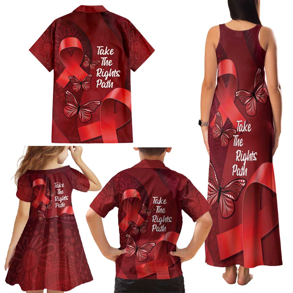 Australia AIDS Awareness Month Family Matching Tank Maxi Dress and Hawaiian Shirt Take The Rights Path Aboriginal Art