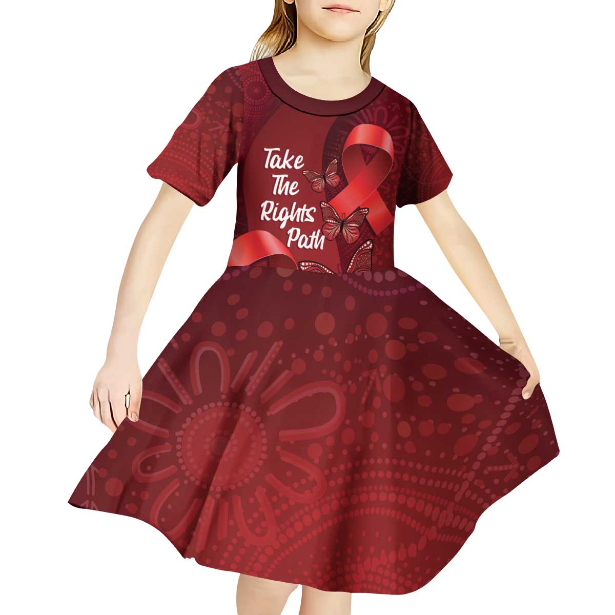 Australia AIDS Awareness Month Kid Short Sleeve Dress Take The Rights Path Aboriginal Art - Vibe Hoodie Shop