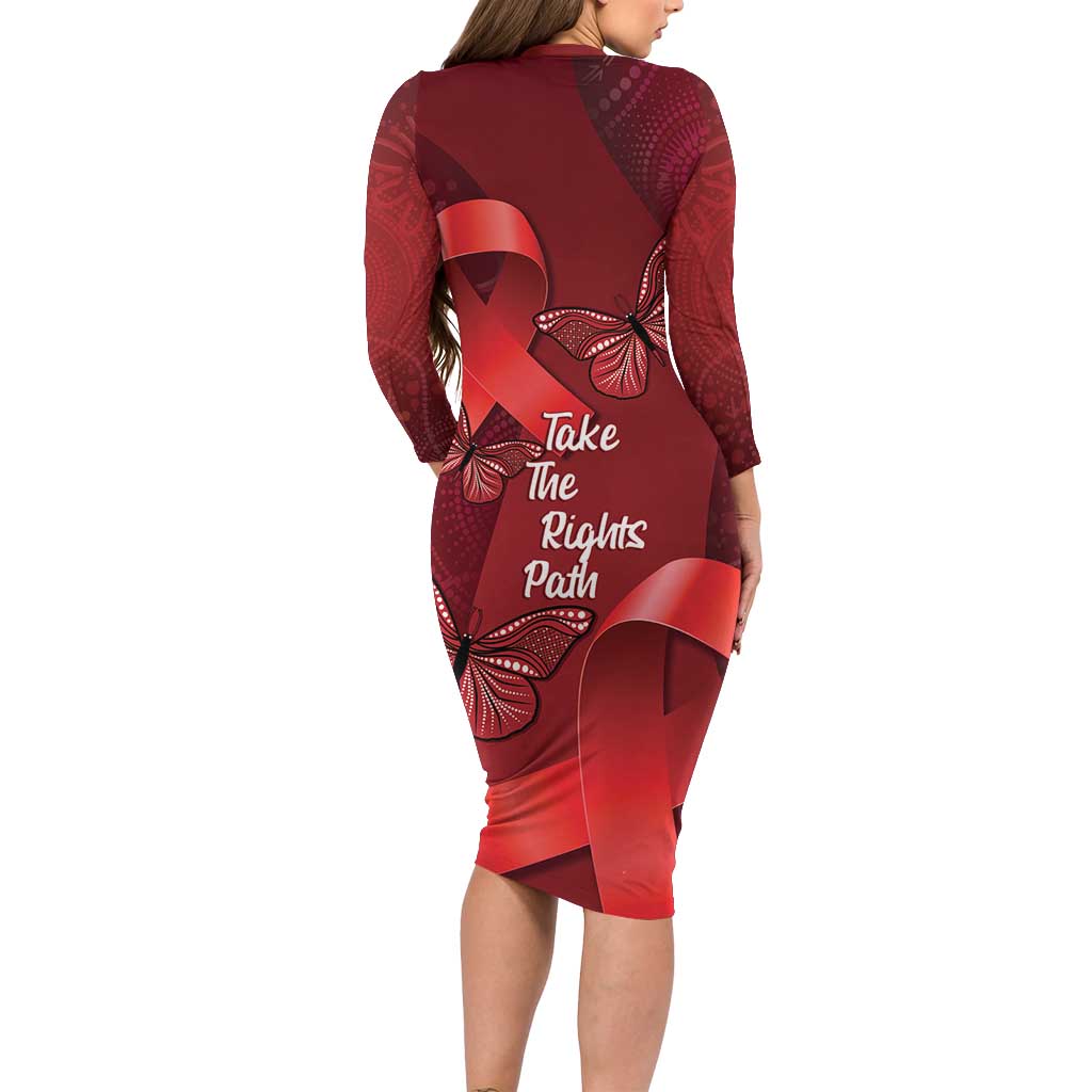 Australia AIDS Awareness Month Long Sleeve Bodycon Dress Take The Rights Path Aboriginal Art