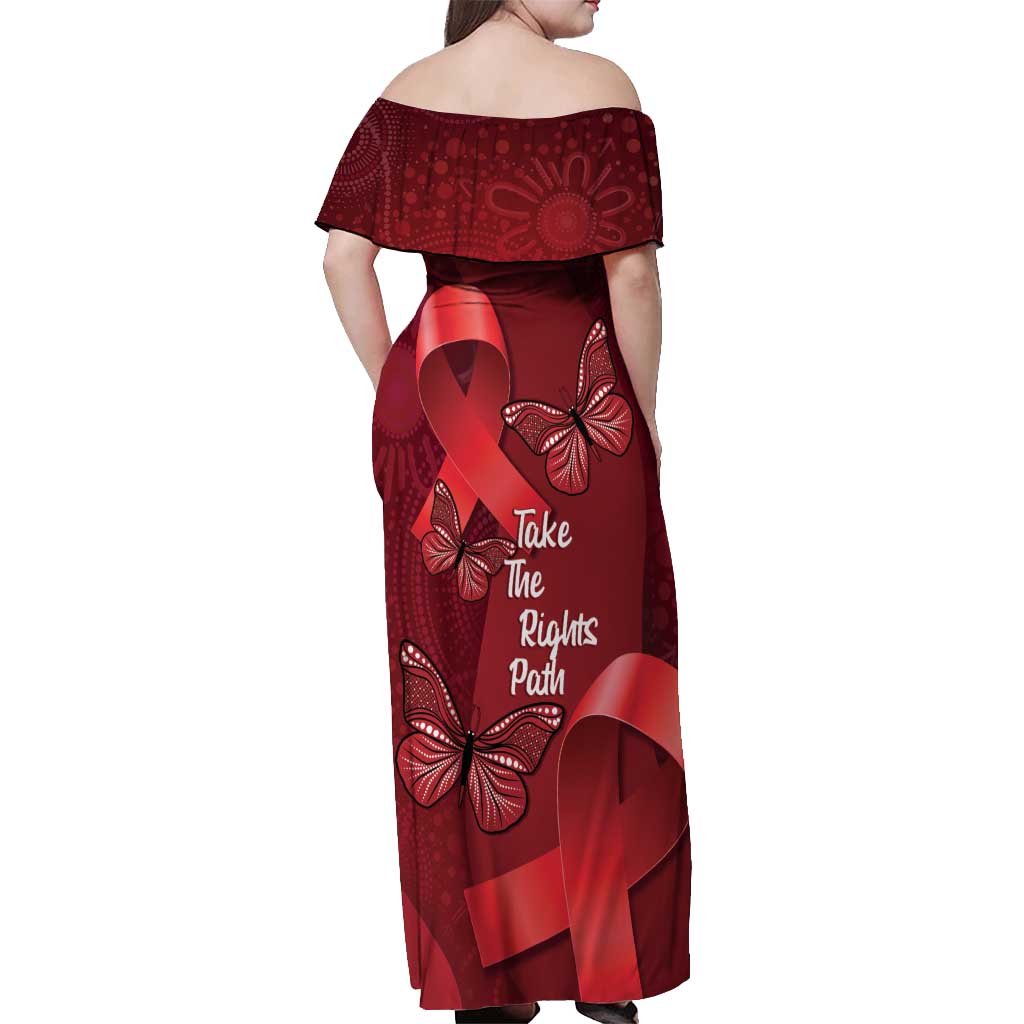 Australia AIDS Awareness Month Off Shoulder Maxi Dress Take The Rights Path Aboriginal Art