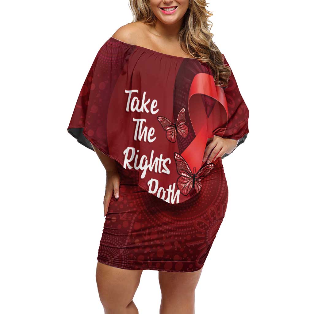Australia AIDS Awareness Month Off Shoulder Short Dress Take The Rights Path Aboriginal Art