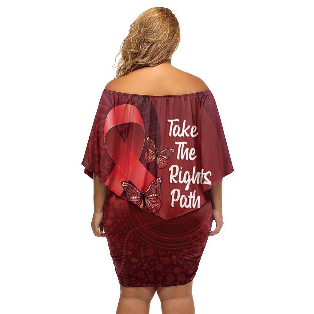 Australia AIDS Awareness Month Off Shoulder Short Dress Take The Rights Path Aboriginal Art