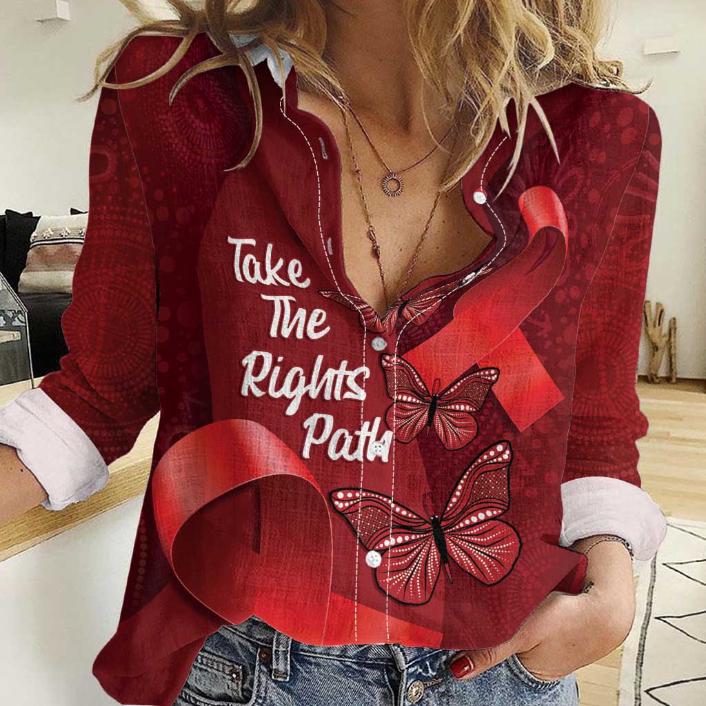 Australia AIDS Awareness Month Women Casual Shirt Take The Rights Path Aboriginal Art - Vibe Hoodie Shop