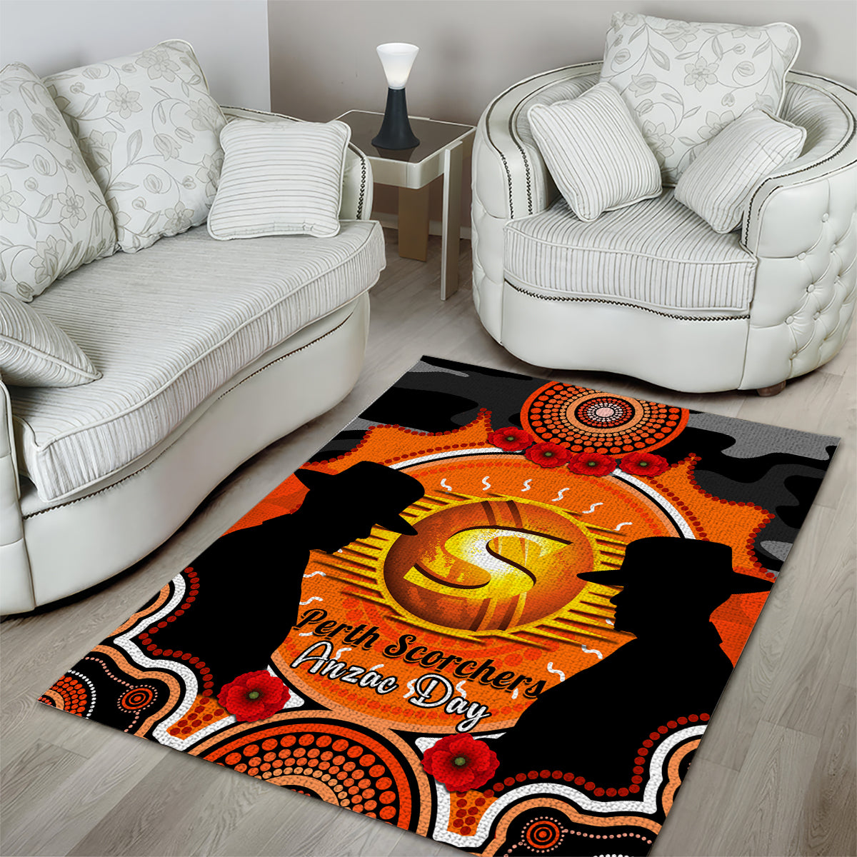 Perth Scorchers ANZAC 2024 Area Rug Lest We Forget Poppy Mix Camouflage - Vibe Hoodie Shop