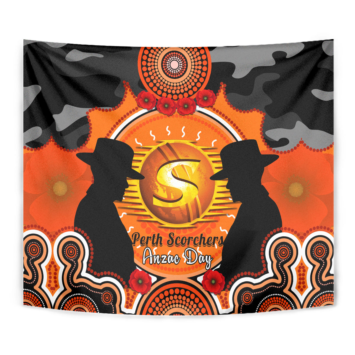 Perth Scorchers ANZAC 2024 Tapestry Lest We Forget Poppy Mix Camouflage - Vibe Hoodie Shop