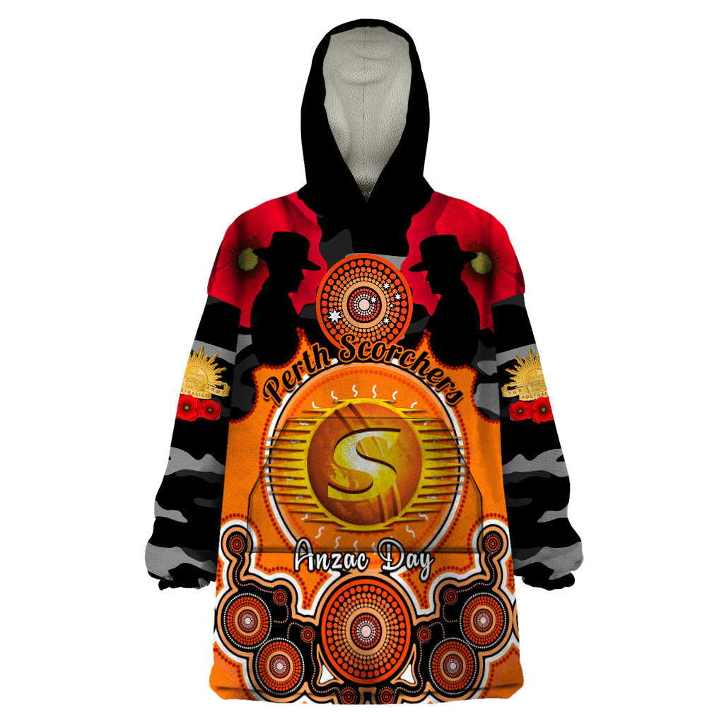 Perth Scorchers ANZAC 2024 Wearable Blanket Hoodie Lest We Forget Poppy Mix Camouflage - Vibe Hoodie Shop