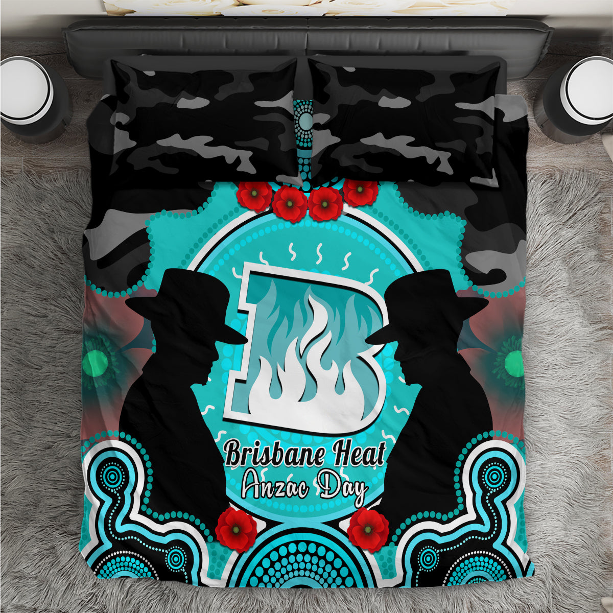 Brisbane Heat ANZAC 2024 Bedding Set Lest We Forget Poppy Mix Camouflage - Vibe Hoodie Shop