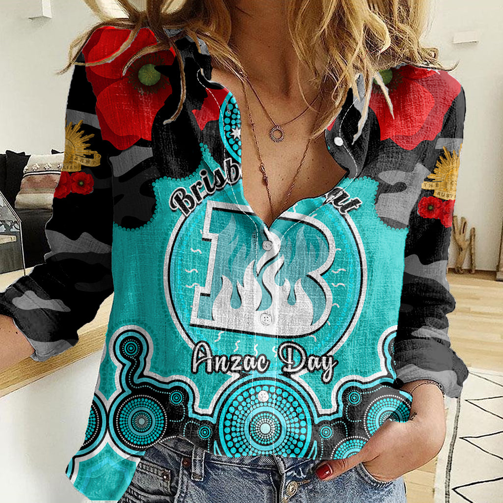 Brisbane Heat ANZAC 2024 Women Casual Shirt Lest We Forget Poppy Mix Camouflage - Vibe Hoodie Shop