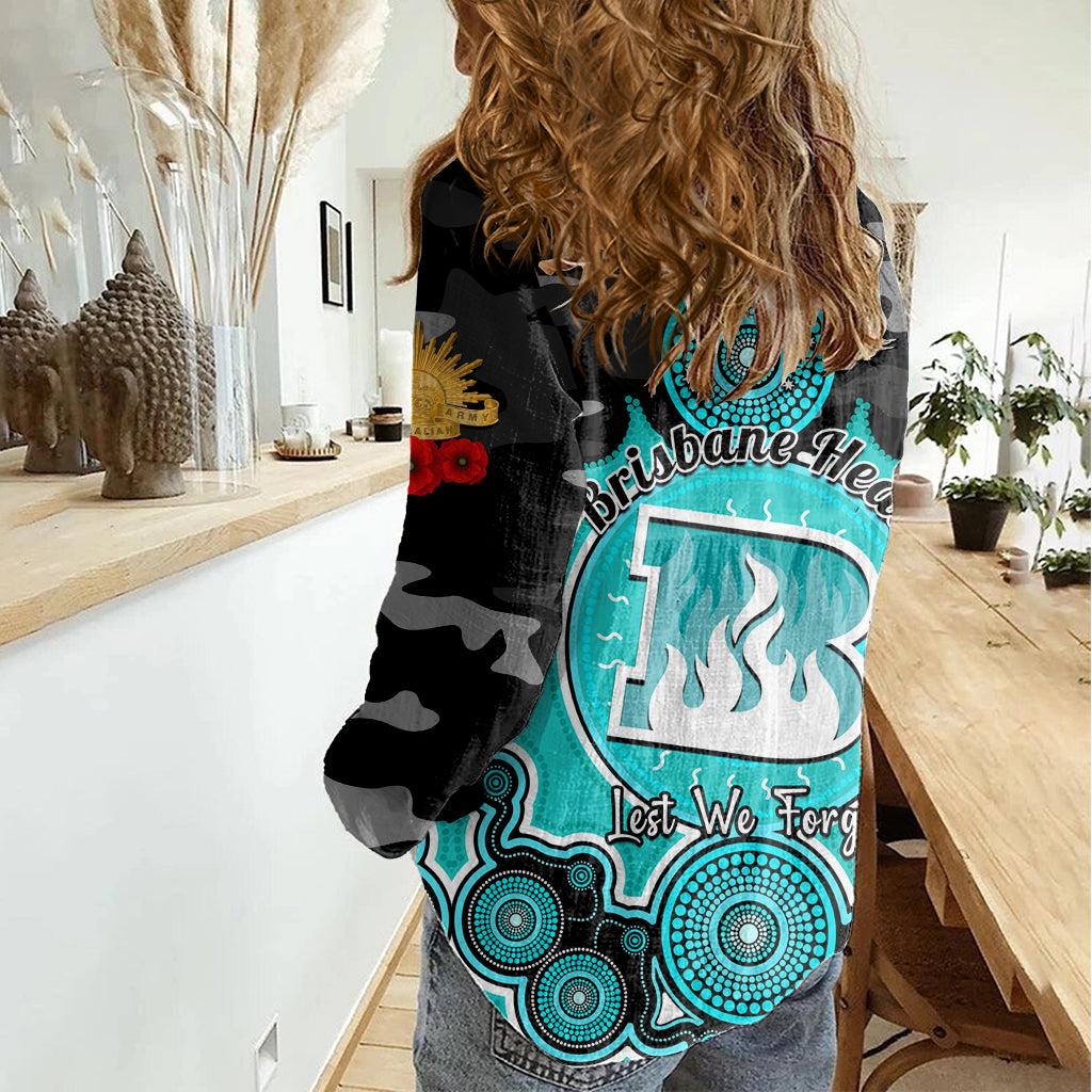 Brisbane Heat ANZAC 2024 Women Casual Shirt Lest We Forget Poppy Mix Camouflage - Vibe Hoodie Shop