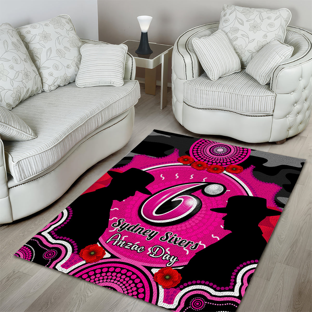 Sydney Sixers ANZAC 2024 Area Rug Lest We Forget Poppy Mix Camouflage - Vibe Hoodie Shop