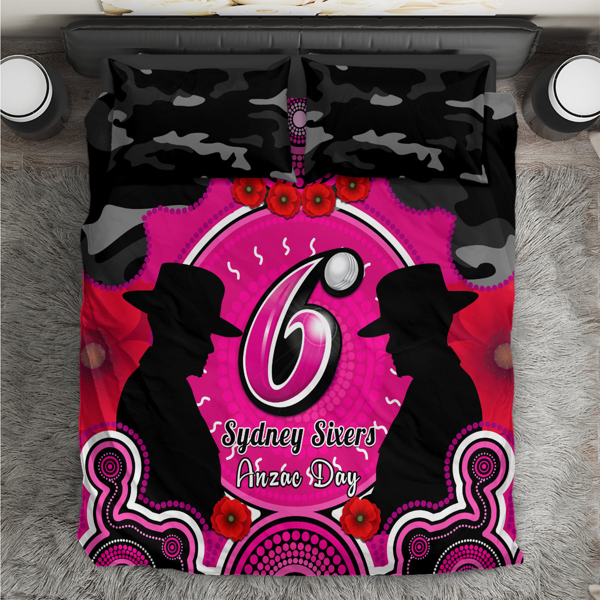 Sydney Sixers ANZAC 2024 Bedding Set Lest We Forget Poppy Mix Camouflage - Vibe Hoodie Shop