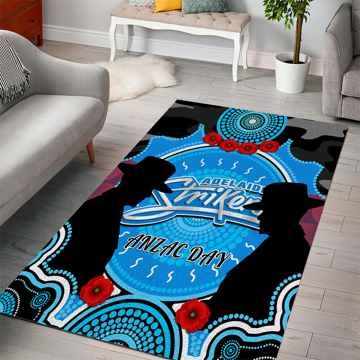 Adelaide Strikers ANZAC 2024 Area Rug Lest We Forget Poppy Mix Camouflage - Vibe Hoodie Shop