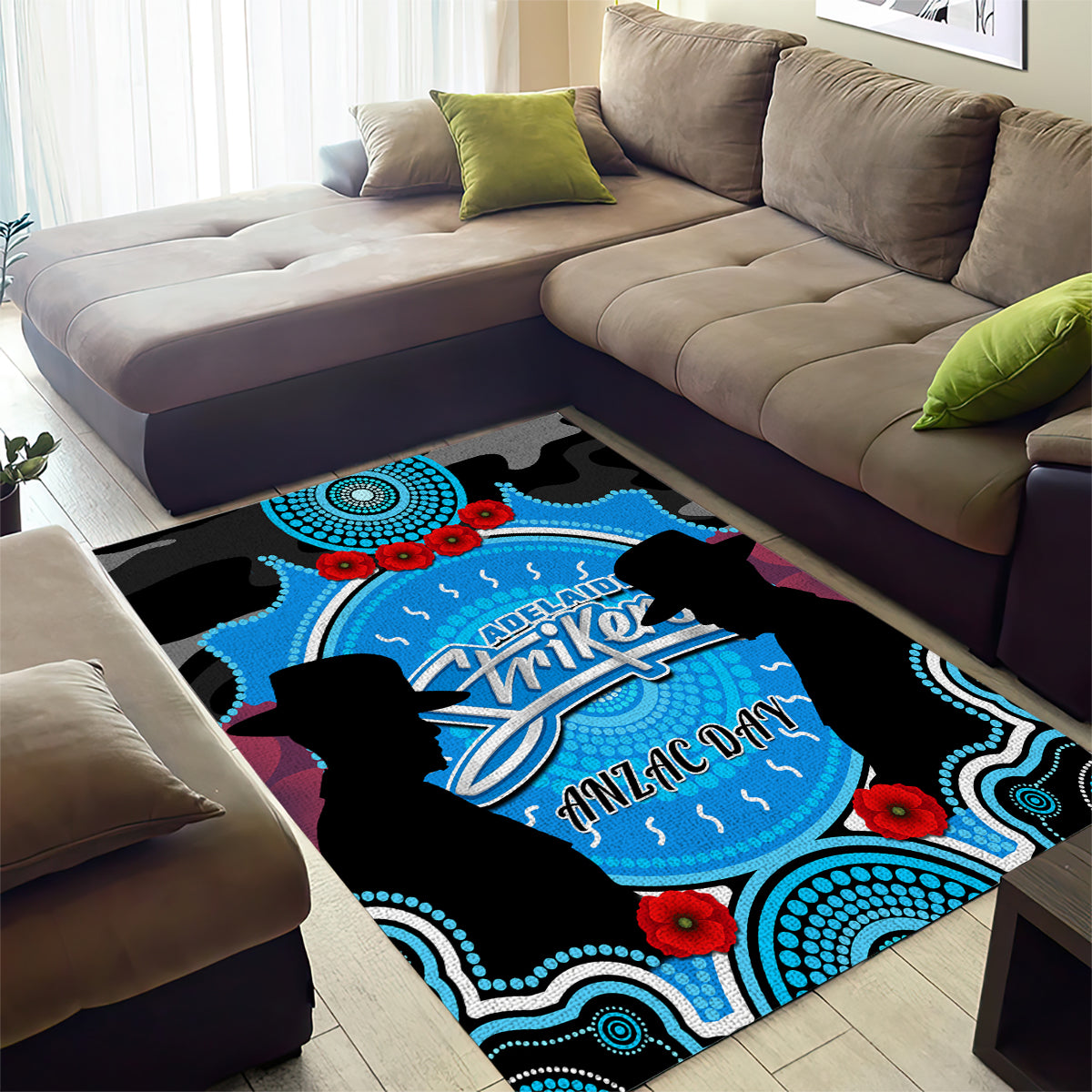 Adelaide Strikers ANZAC 2024 Area Rug Lest We Forget Poppy Mix Camouflage - Vibe Hoodie Shop