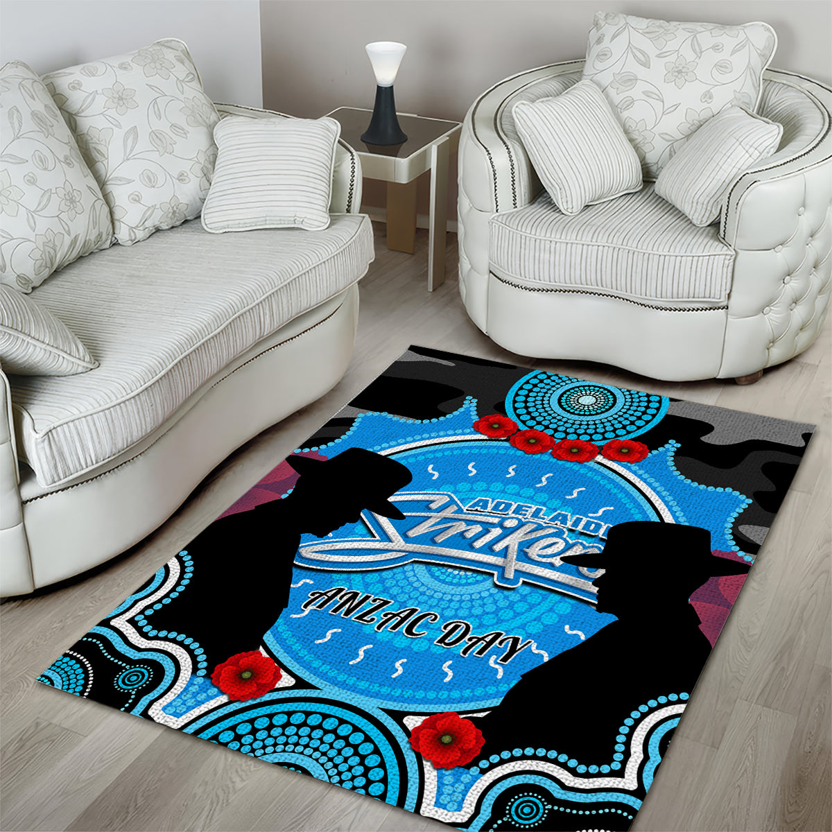 Adelaide Strikers ANZAC 2024 Area Rug Lest We Forget Poppy Mix Camouflage - Vibe Hoodie Shop