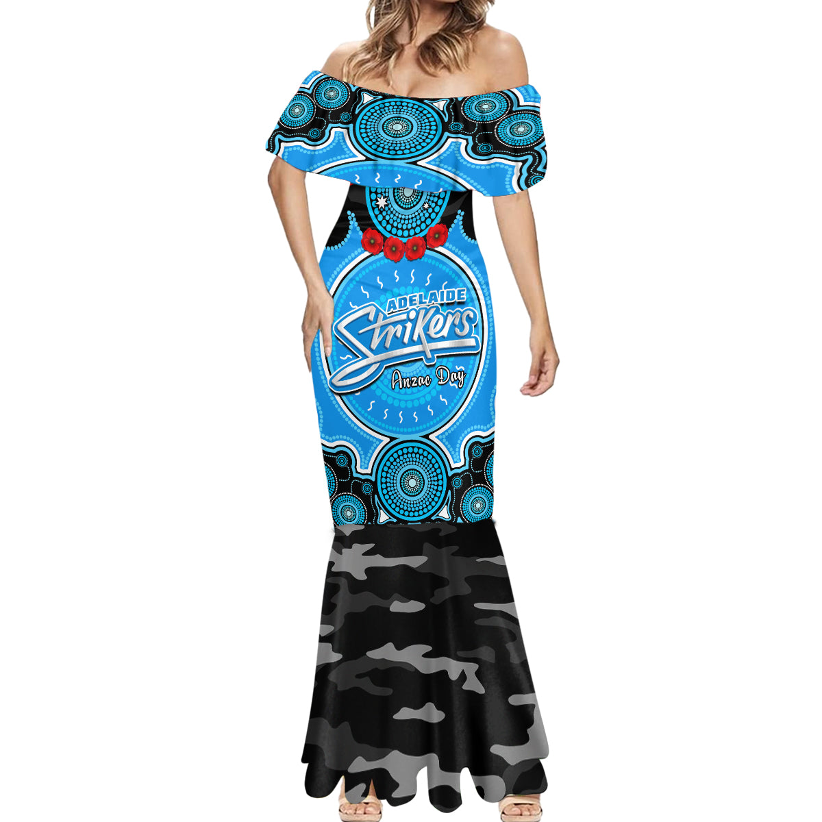 adelaide-strikers-anzac-2024-mermaid-dress-lest-we-forget-poppy-mix-camouflage