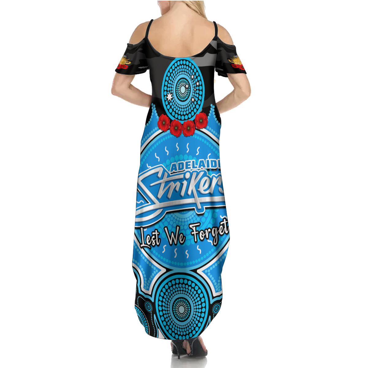 adelaide-strikers-anzac-2024-summer-maxi-dress-lest-we-forget-poppy-mix-camouflage