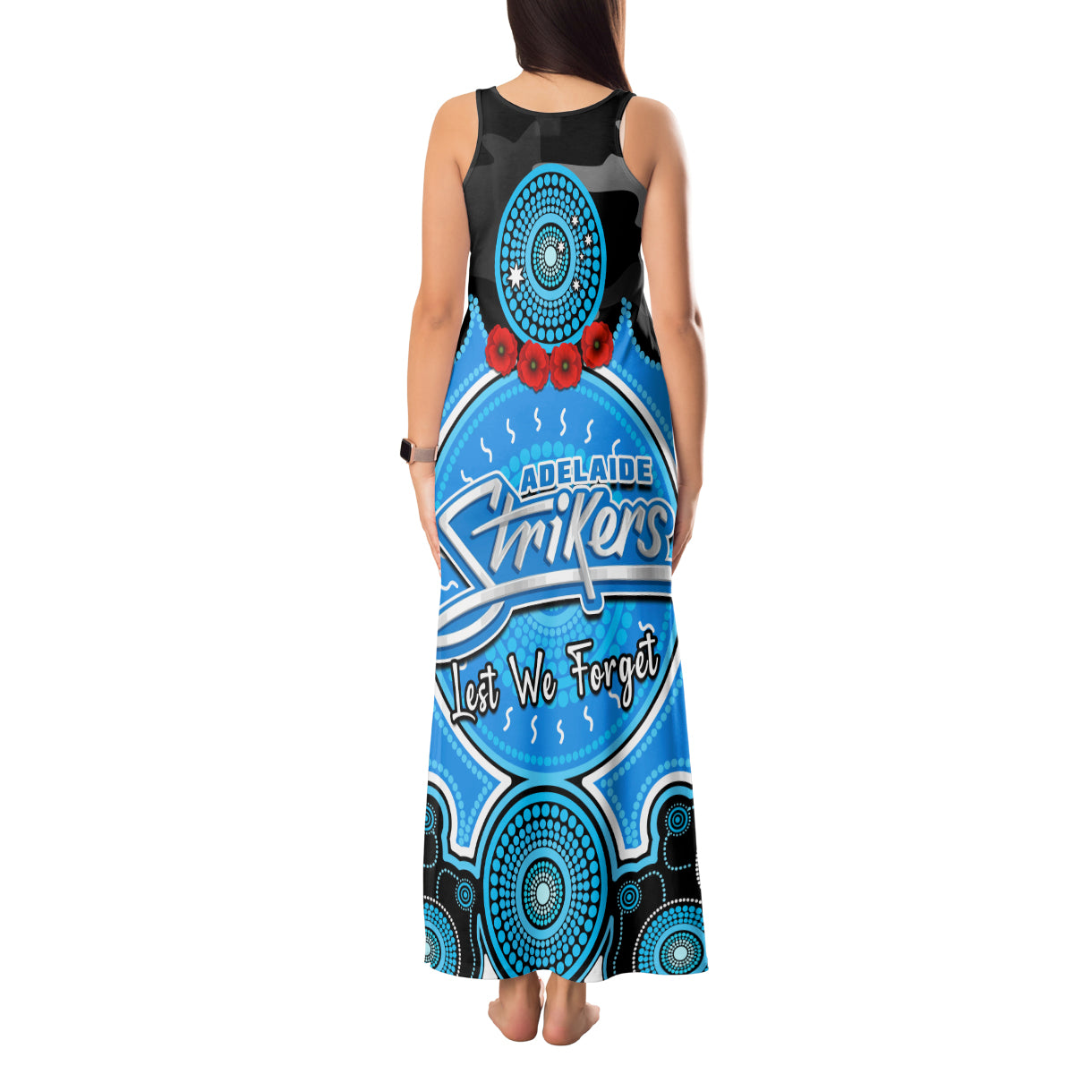 adelaide-strikers-anzac-2024-tank-maxi-dress-lest-we-forget-poppy-mix-camouflage