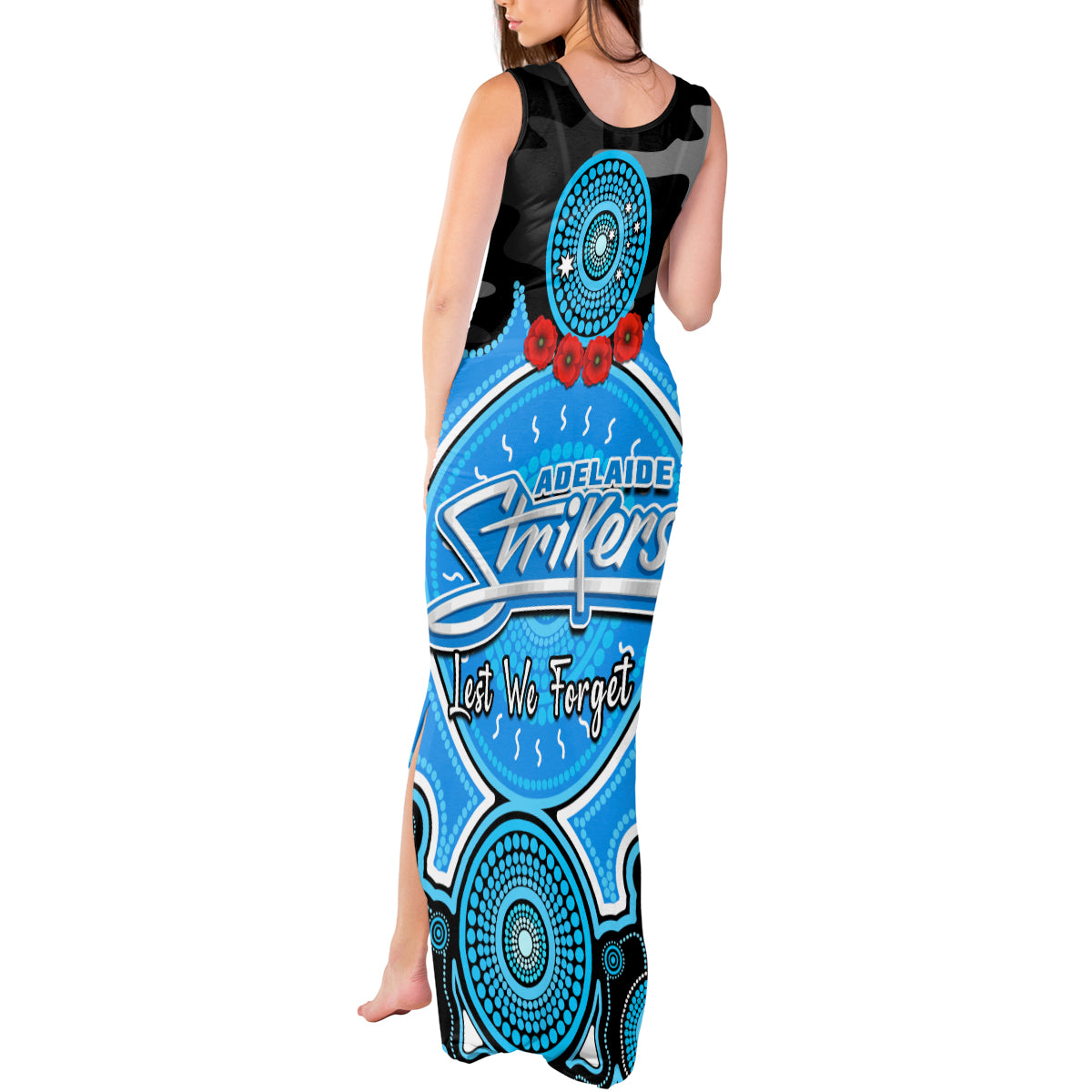 adelaide-strikers-anzac-2024-tank-maxi-dress-lest-we-forget-poppy-mix-camouflage