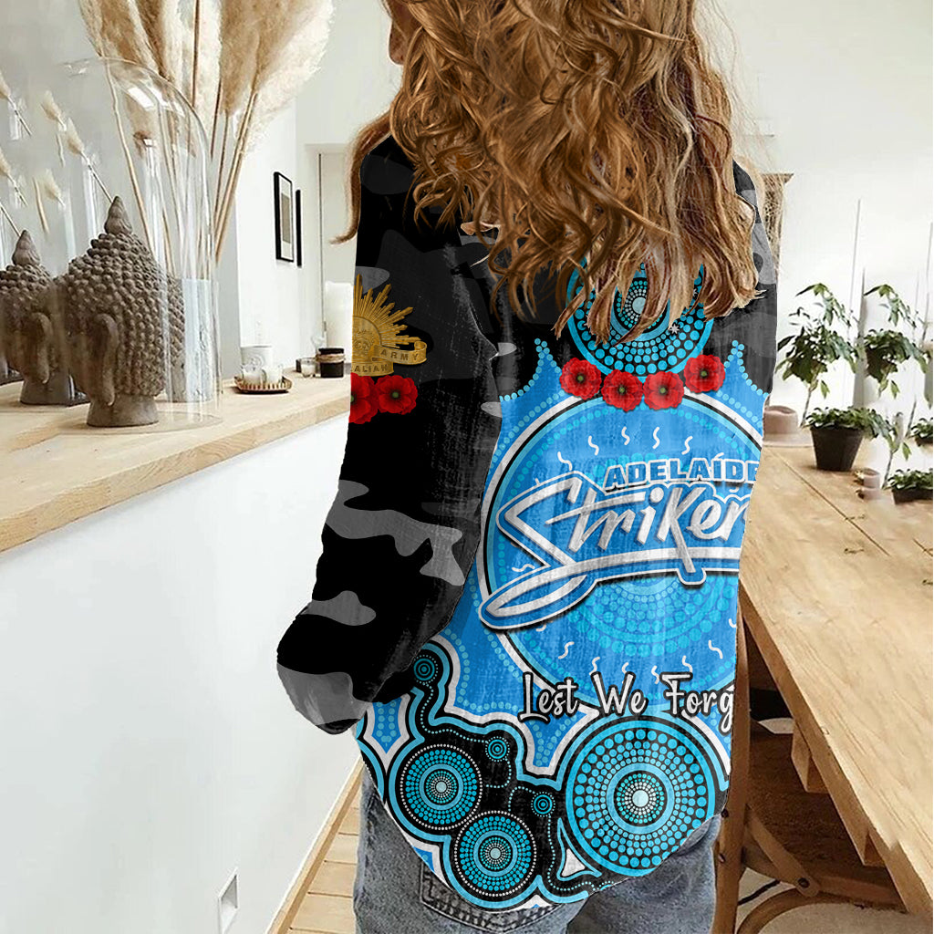 Adelaide Strikers ANZAC 2024 Women Casual Shirt Lest We Forget Poppy Mix Camouflage - Vibe Hoodie Shop