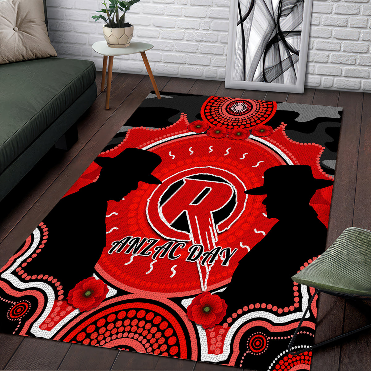 Melbourne Renegades ANZAC 2024 Area Rug Lest We Forget Poppy Mix Camouflage - Vibe Hoodie Shop