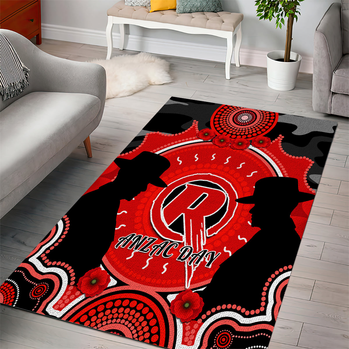 Melbourne Renegades ANZAC 2024 Area Rug Lest We Forget Poppy Mix Camouflage - Vibe Hoodie Shop