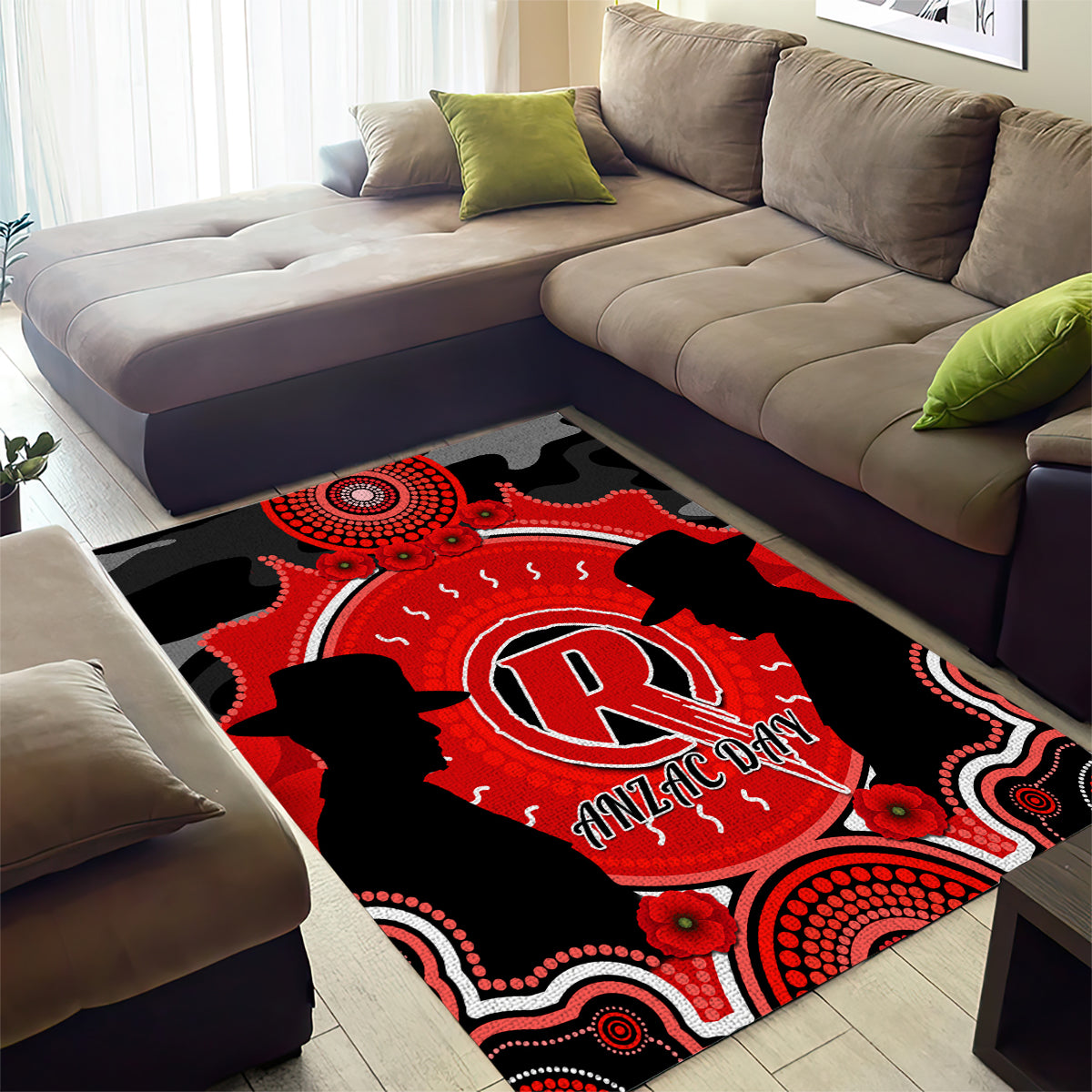 Melbourne Renegades ANZAC 2024 Area Rug Lest We Forget Poppy Mix Camouflage - Vibe Hoodie Shop