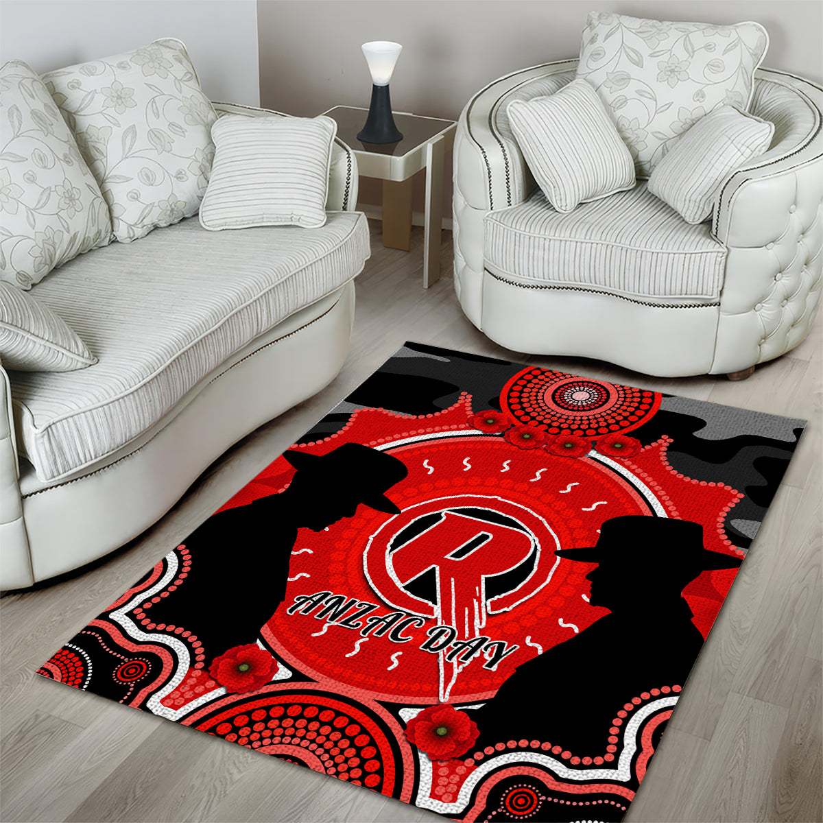 Melbourne Renegades ANZAC 2024 Area Rug Lest We Forget Poppy Mix Camouflage - Vibe Hoodie Shop