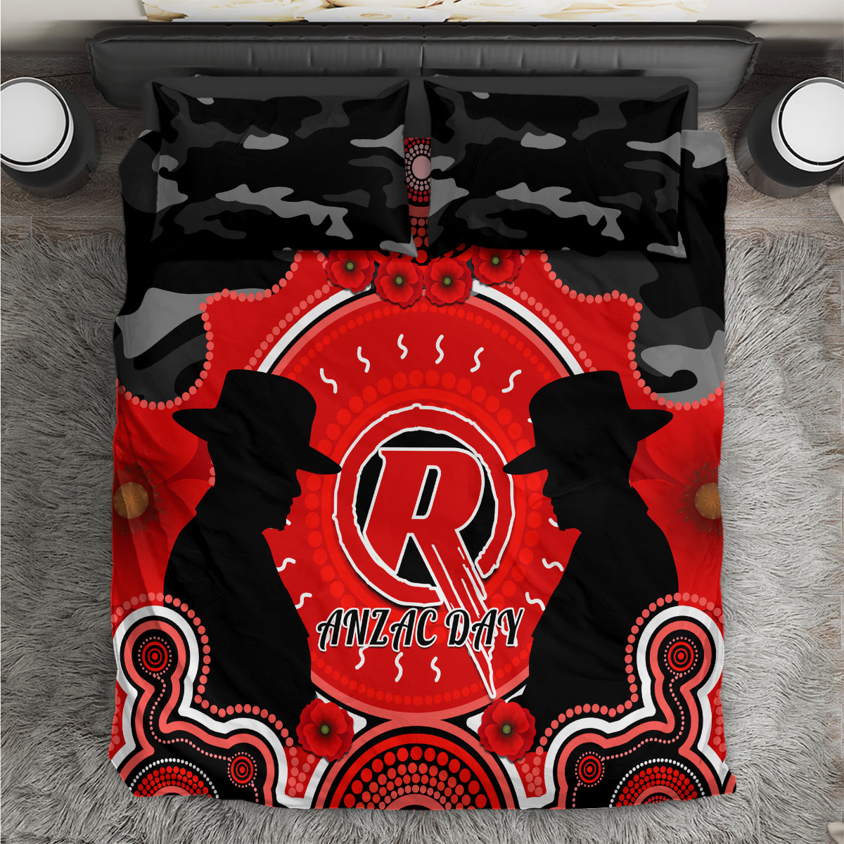 Melbourne Renegades ANZAC 2024 Bedding Set Lest We Forget Poppy Mix Camouflage - Vibe Hoodie Shop