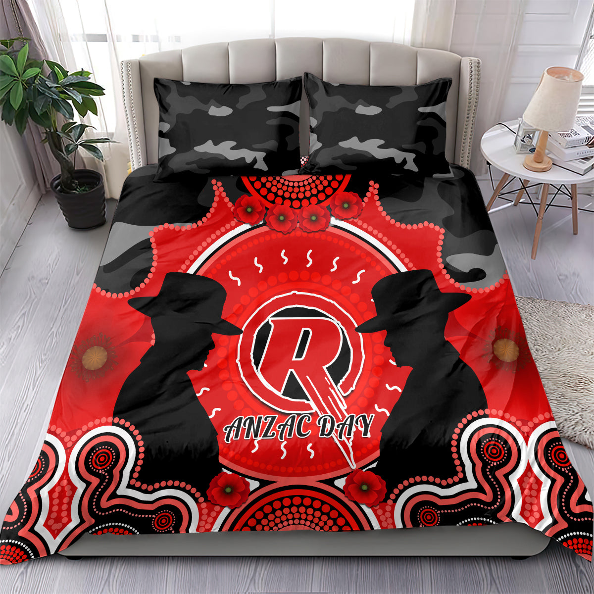 Melbourne Renegades ANZAC 2024 Bedding Set Lest We Forget Poppy Mix Camouflage - Vibe Hoodie Shop