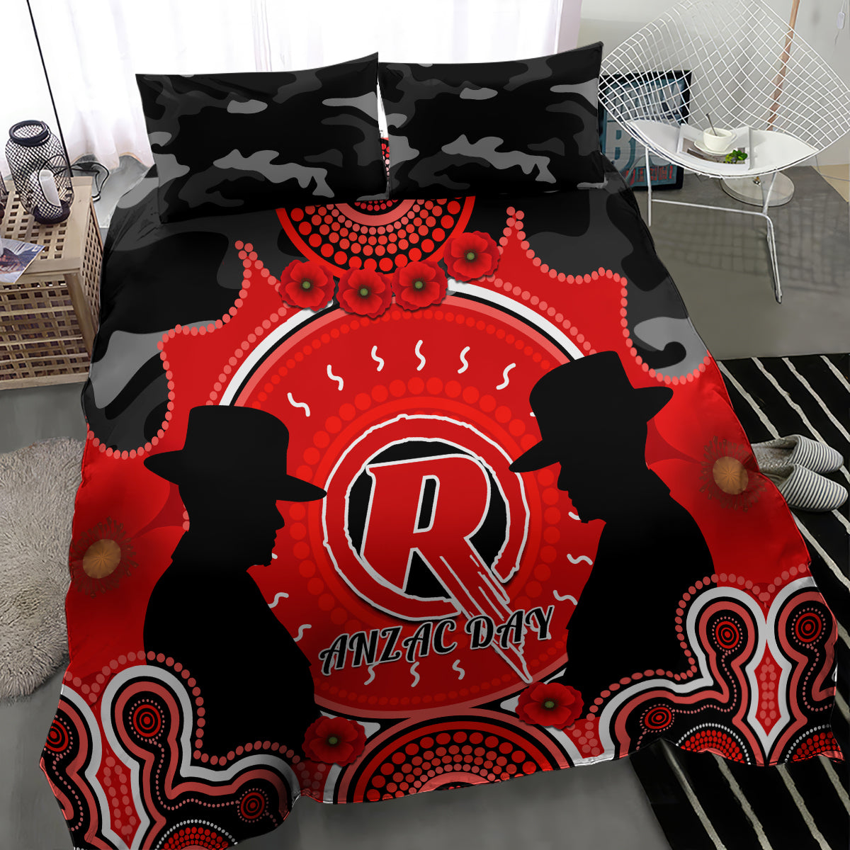 Melbourne Renegades ANZAC 2024 Bedding Set Lest We Forget Poppy Mix Camouflage - Vibe Hoodie Shop