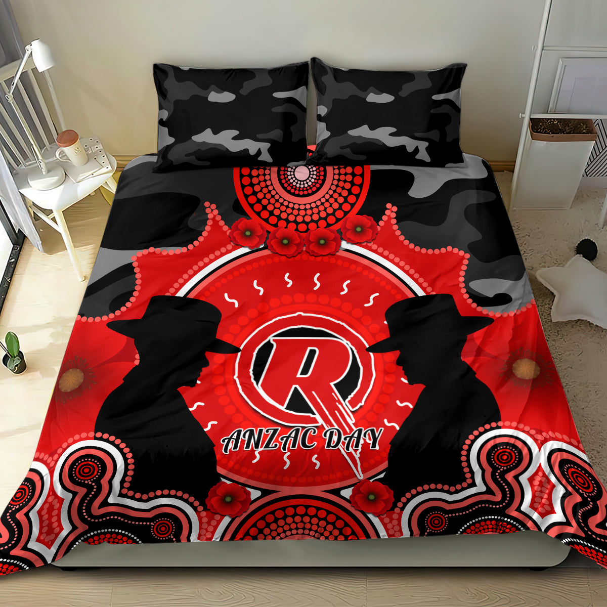 Melbourne Renegades ANZAC 2024 Bedding Set Lest We Forget Poppy Mix Camouflage - Vibe Hoodie Shop