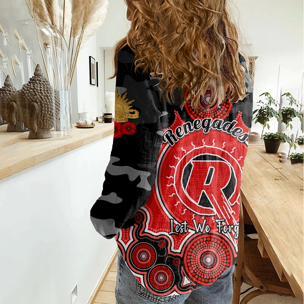 Melbourne Renegades ANZAC 2024 Women Casual Shirt Lest We Forget Poppy Mix Camouflage - Vibe Hoodie Shop
