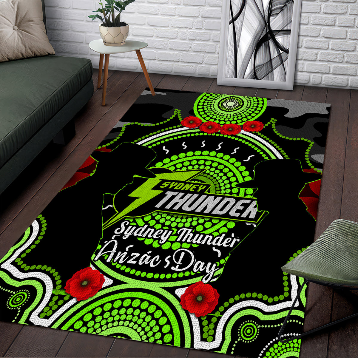 Sydney Thunder ANZAC 2024 Area Rug Lest We Forget Poppy Mix Camouflage - Vibe Hoodie Shop