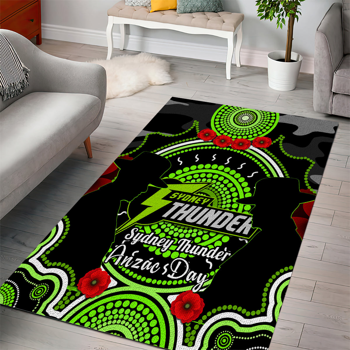 Sydney Thunder ANZAC 2024 Area Rug Lest We Forget Poppy Mix Camouflage - Vibe Hoodie Shop