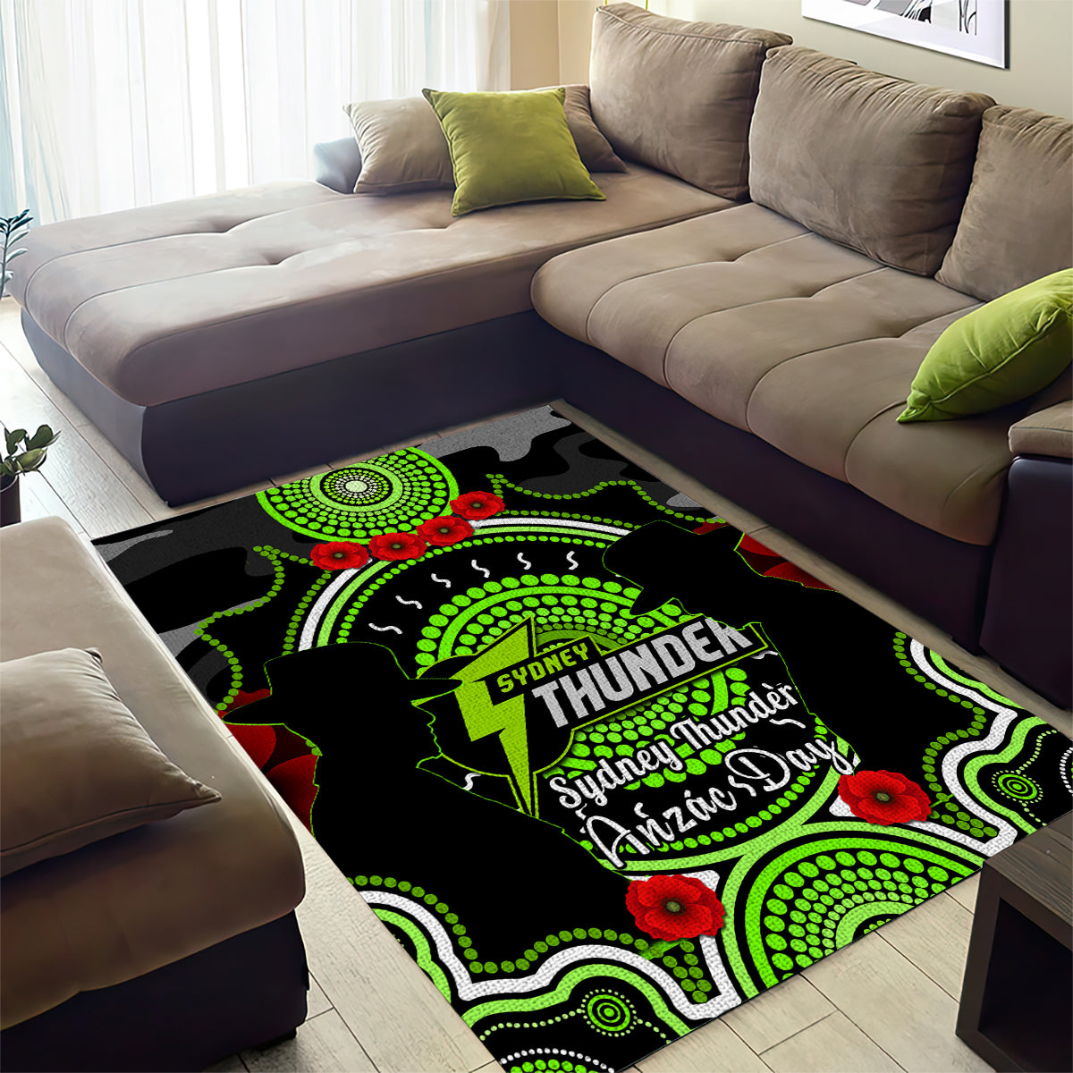 Sydney Thunder ANZAC 2024 Area Rug Lest We Forget Poppy Mix Camouflage - Vibe Hoodie Shop