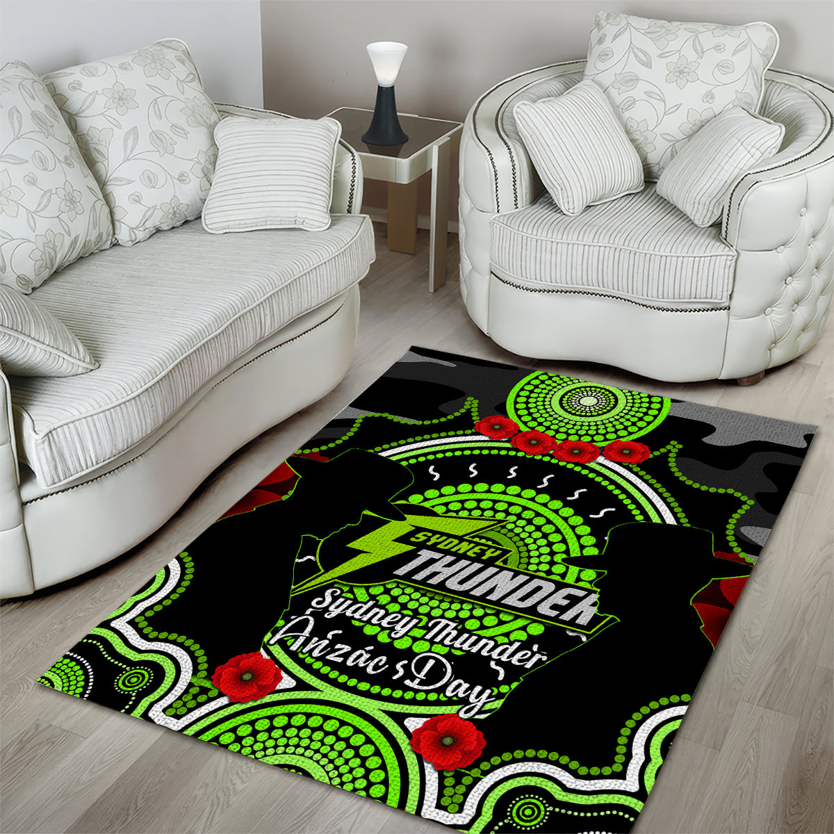 Sydney Thunder ANZAC 2024 Area Rug Lest We Forget Poppy Mix Camouflage - Vibe Hoodie Shop