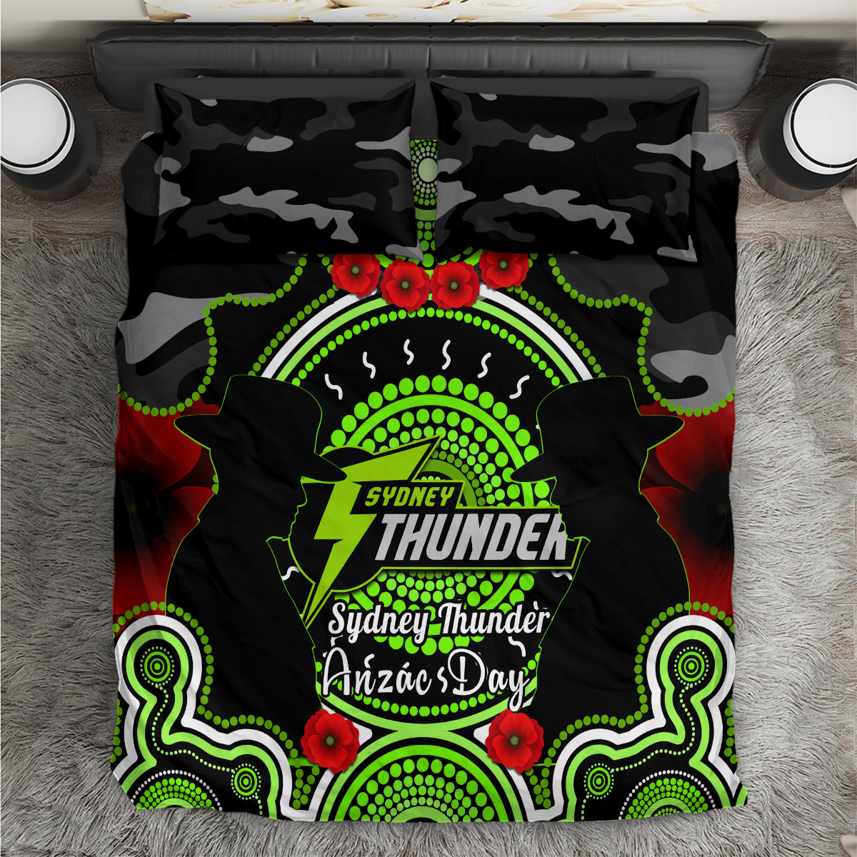 Sydney Thunder ANZAC 2024 Bedding Set Lest We Forget Poppy Mix Camouflage - Vibe Hoodie Shop