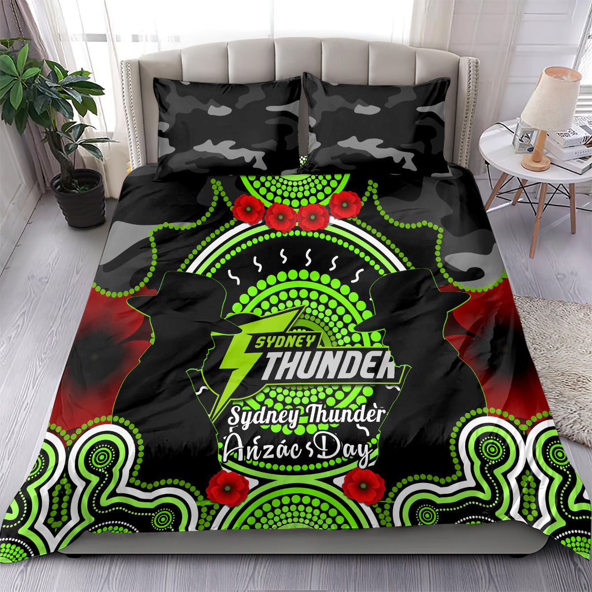 Sydney Thunder ANZAC 2024 Bedding Set Lest We Forget Poppy Mix Camouflage - Vibe Hoodie Shop