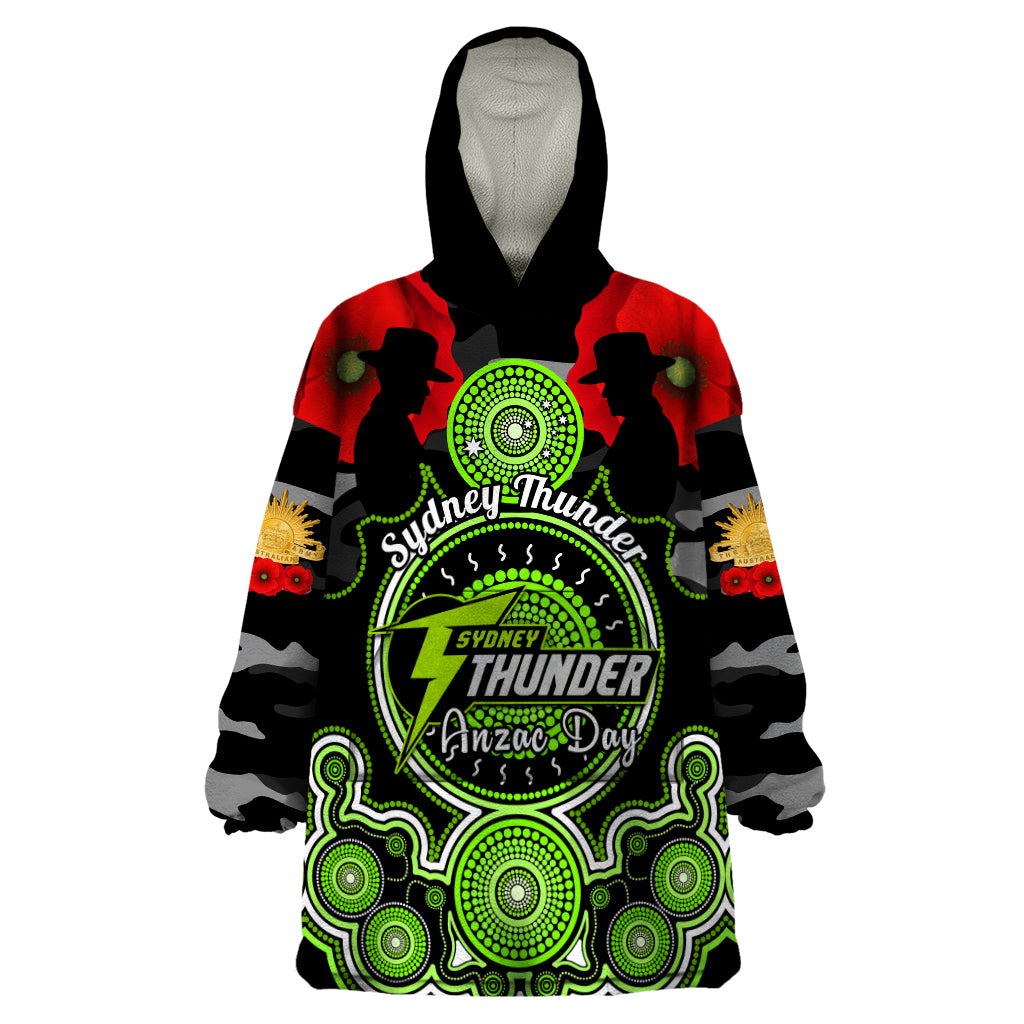 Sydney Thunder ANZAC 2024 Wearable Blanket Hoodie Lest We Forget Poppy Mix Camouflage - Vibe Hoodie Shop