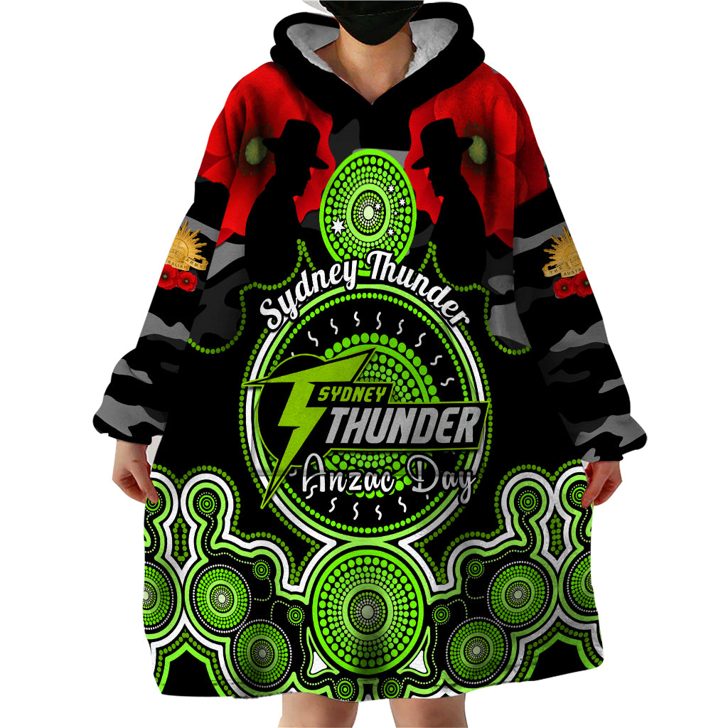 Sydney Thunder ANZAC 2024 Wearable Blanket Hoodie Lest We Forget Poppy Mix Camouflage - Vibe Hoodie Shop