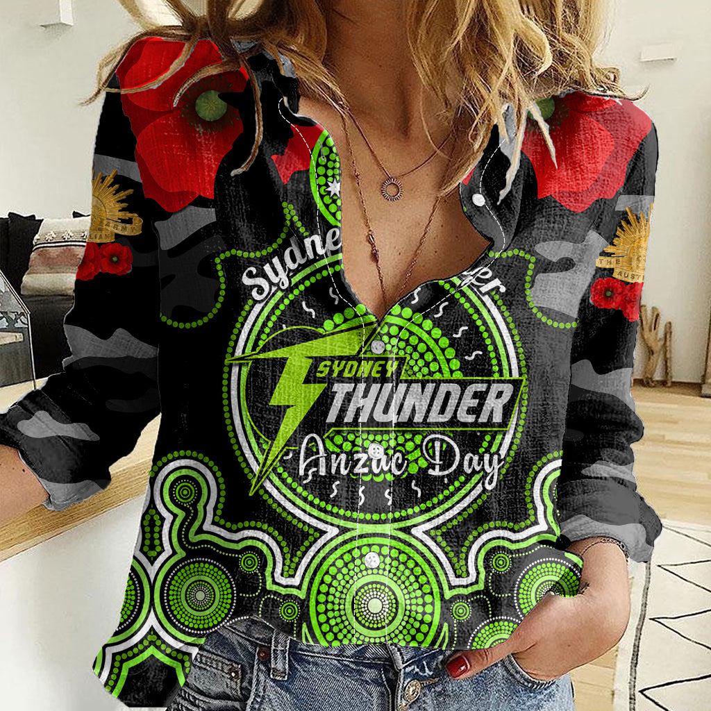 Sydney Thunder ANZAC 2024 Women Casual Shirt Lest We Forget Poppy Mix Camouflage - Vibe Hoodie Shop