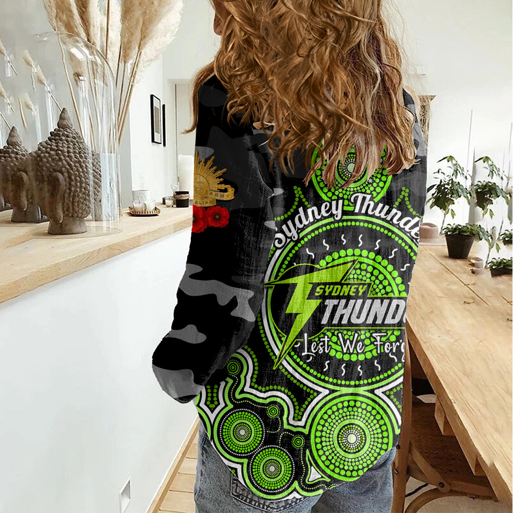 Sydney Thunder ANZAC 2024 Women Casual Shirt Lest We Forget Poppy Mix Camouflage - Vibe Hoodie Shop