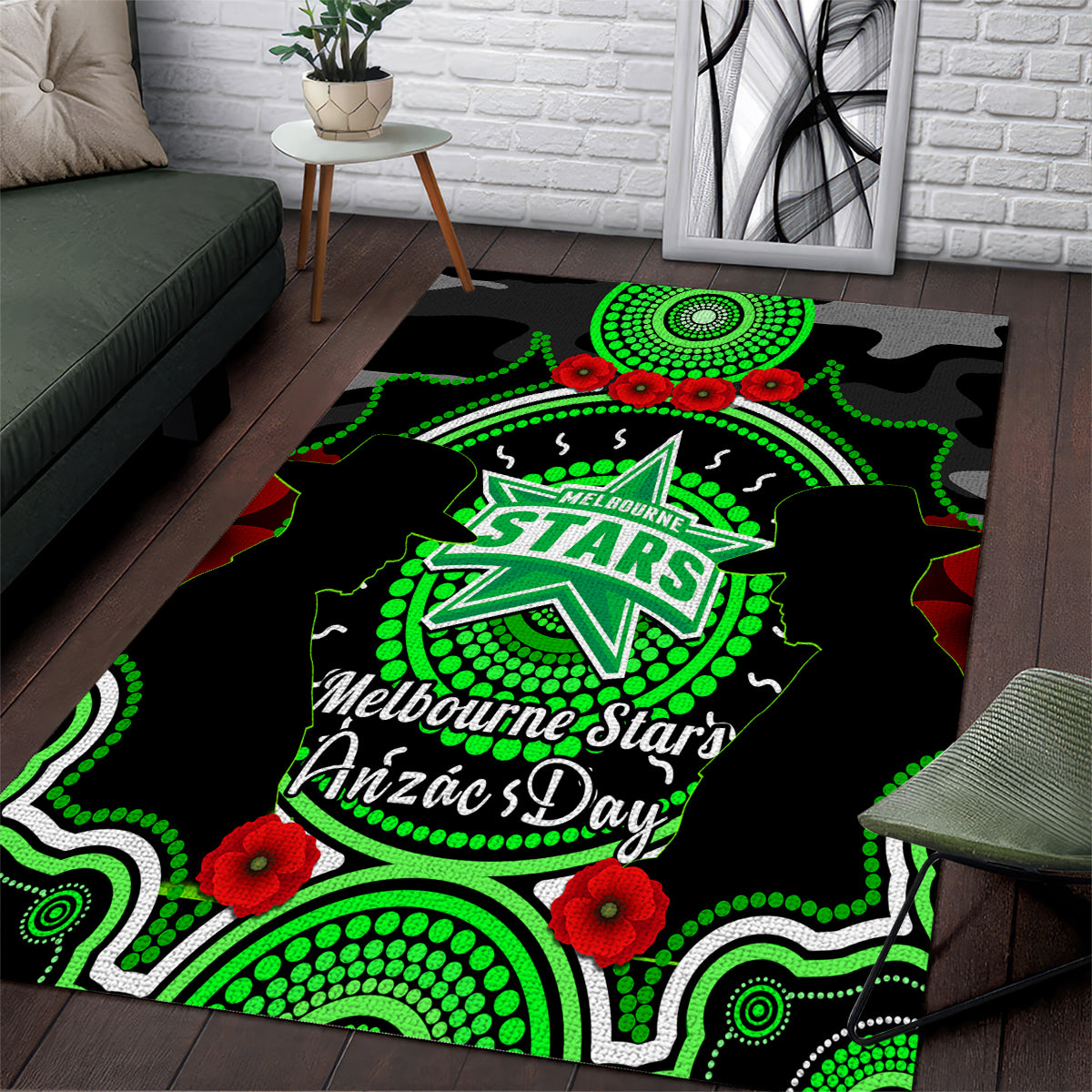 Melbourne Stars ANZAC 2024 Area Rug Lest We Forget Poppy Mix Camouflage - Vibe Hoodie Shop