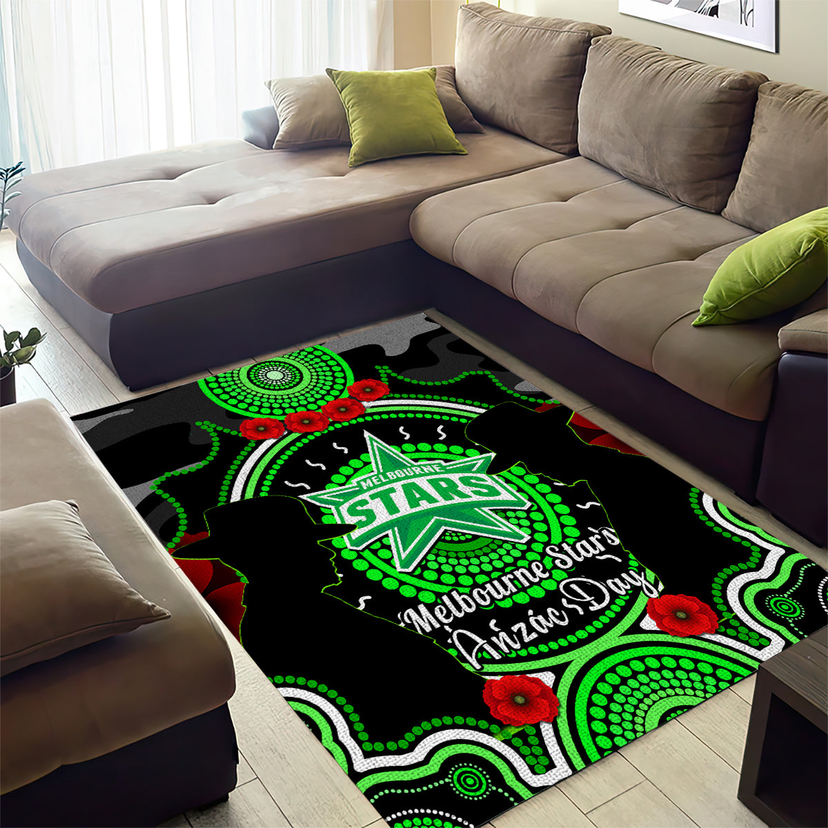 Melbourne Stars ANZAC 2024 Area Rug Lest We Forget Poppy Mix Camouflage - Vibe Hoodie Shop