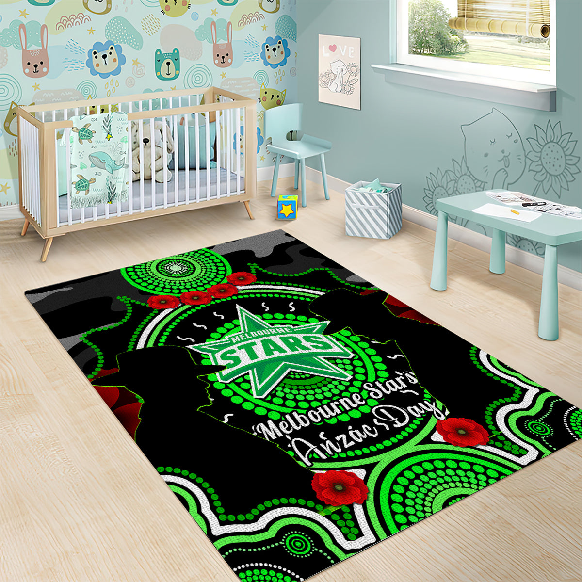 Melbourne Stars ANZAC 2024 Area Rug Lest We Forget Poppy Mix Camouflage - Vibe Hoodie Shop