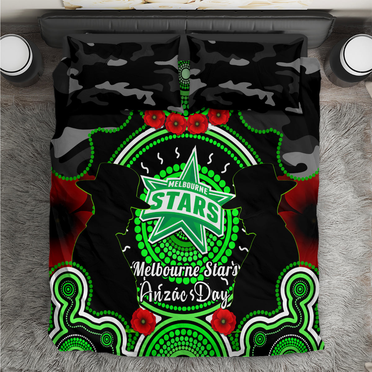 Melbourne Stars ANZAC 2024 Bedding Set Lest We Forget Poppy Mix Camouflage - Vibe Hoodie Shop