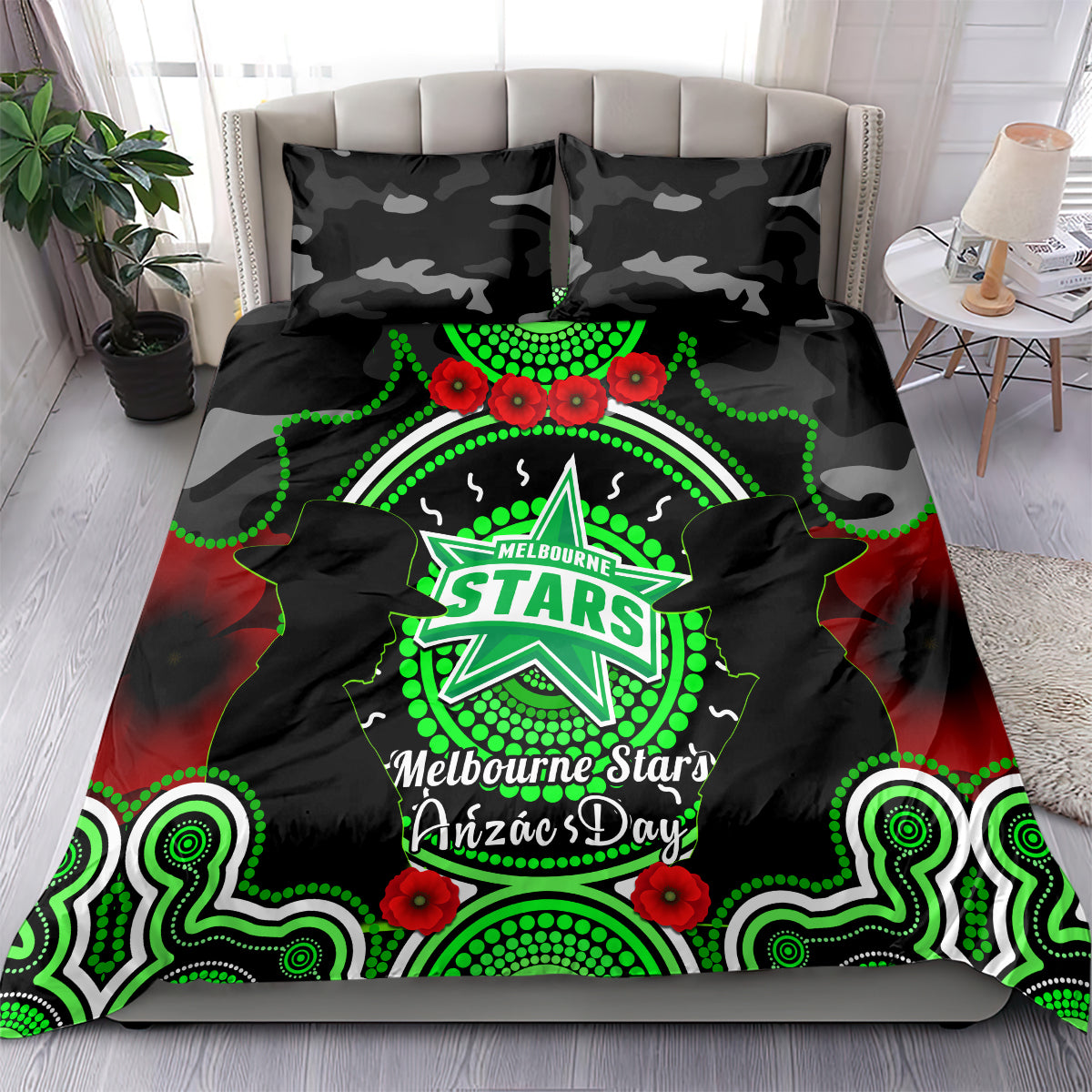 Melbourne Stars ANZAC 2024 Bedding Set Lest We Forget Poppy Mix Camouflage - Vibe Hoodie Shop